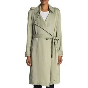 Bagatelle Trench Coat Women's Medium Sage Green Draped Open Front Belted Duster
